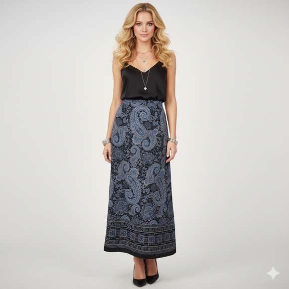 Dresses & Skirts - Casual Corner Annex Maxi Skirt Women 16 Blue‎ Black Paisley Whimsigoth Capsule